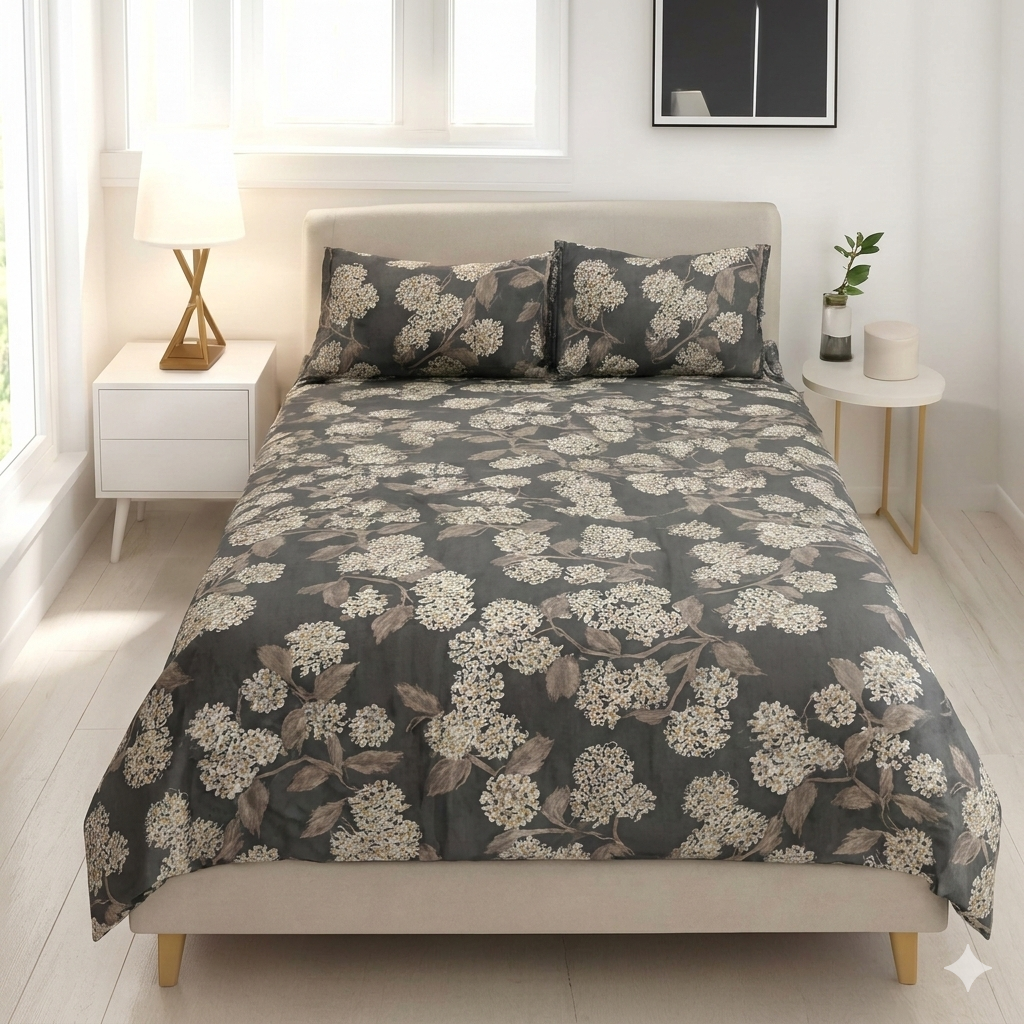 Srovio Modern Charcoal Garden Elastic Fitted Bedsheet – King Size (108×108)