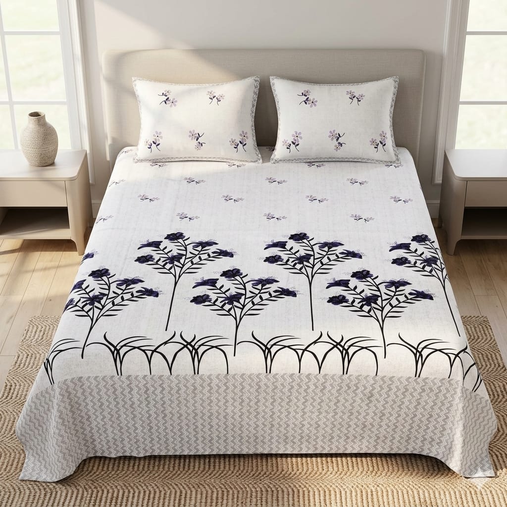 Srovio Jaipuri 100% Cotton King Size Bedsheet (100×108 Inches) – Traditional Bloom  Print Premium Cotton Bedspread with 2 Pillow Covers